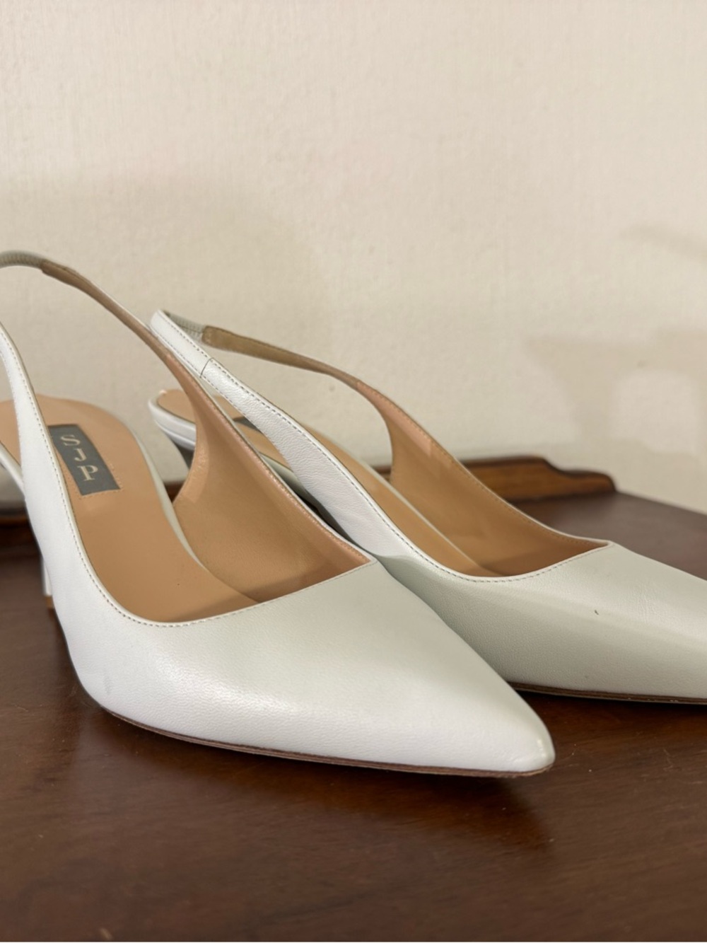 SJP Bliss 90 Sling Back Napa White heels